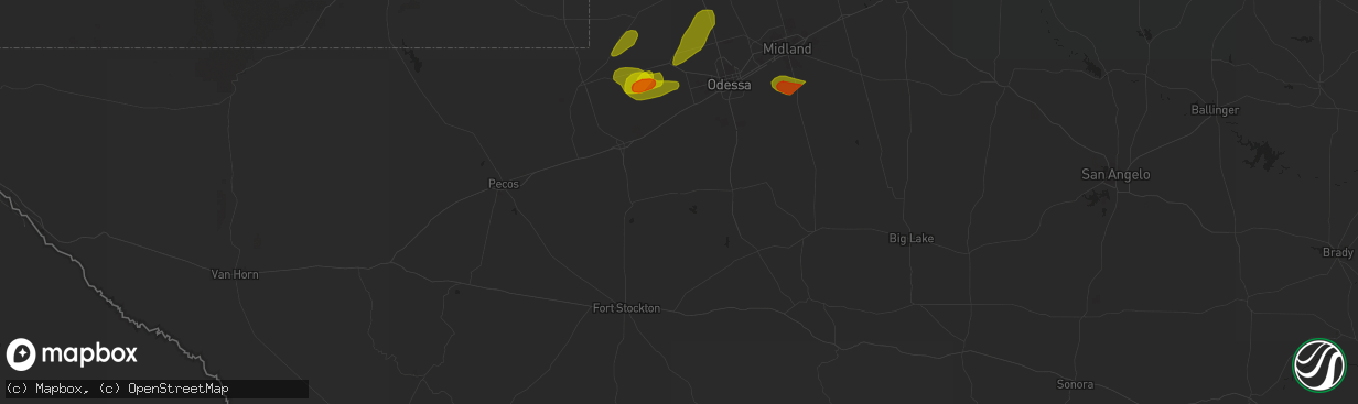 Hail map in Marathon, TX on May 2, 2023