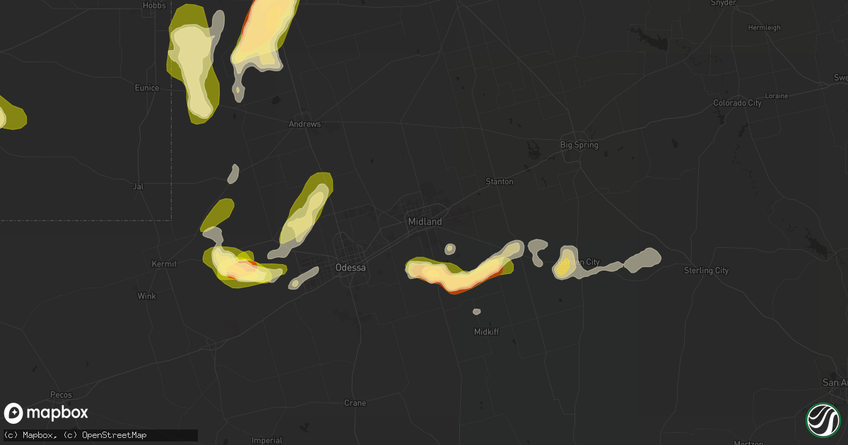 Hail map in Midland, TX on May 2, 2023