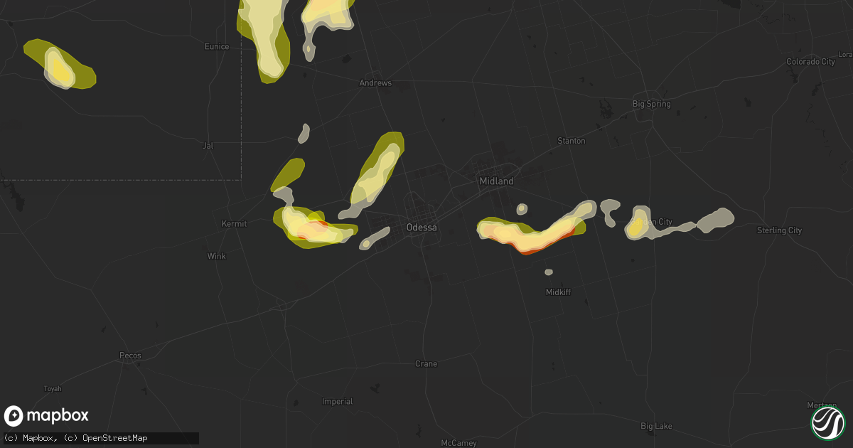 Hail map in Odessa, TX on May 2, 2023