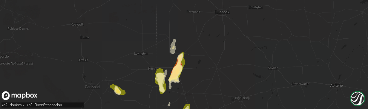 Hail map in Seagraves, TX on May 2, 2023