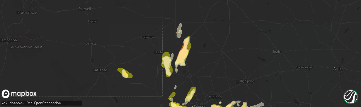 Hail map in Seminole, TX on May 2, 2023