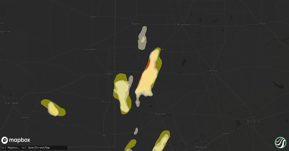 Hail map in Seminole, TX on May 2, 2023