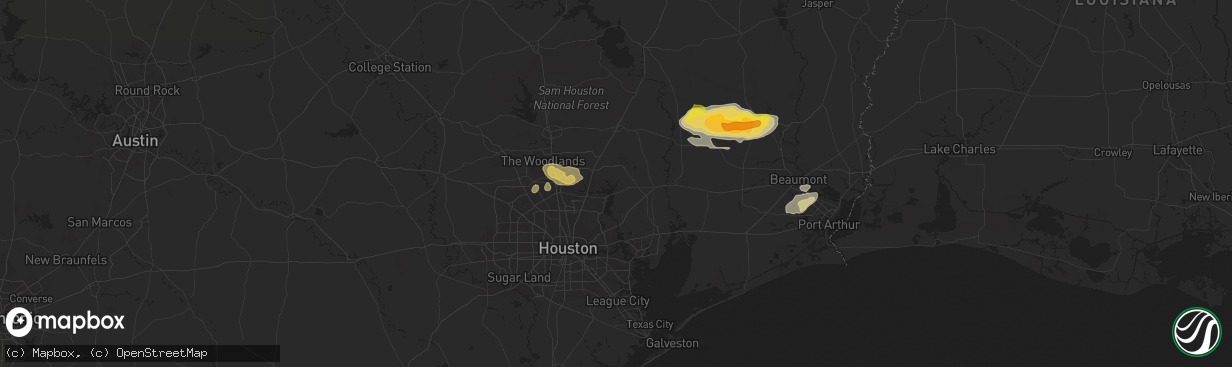 Hail map in Huffman, TX on May 2, 2024