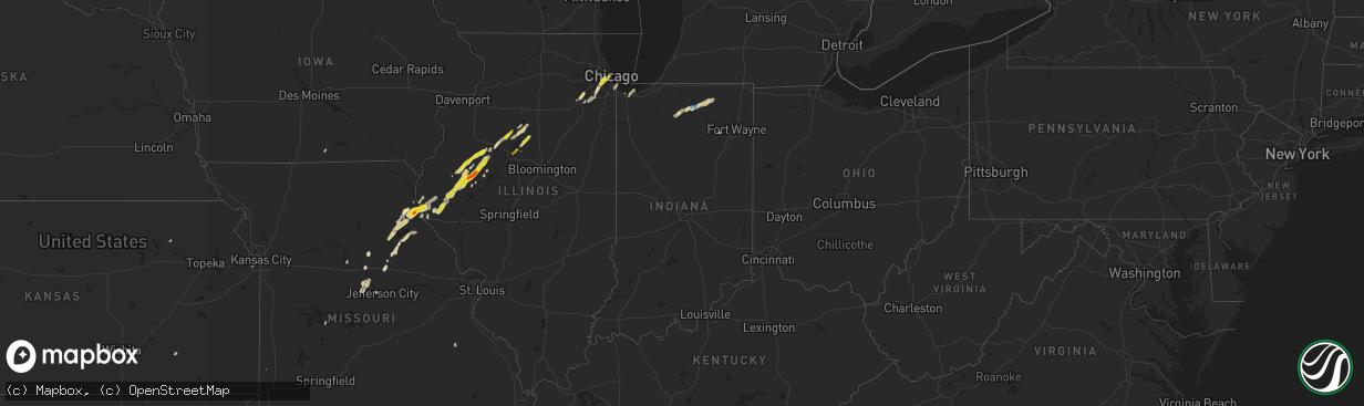 Hail map in Indiana on May 2, 2024