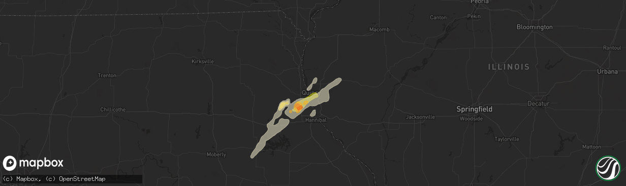 Hail map in Quincy, IL on May 2, 2024