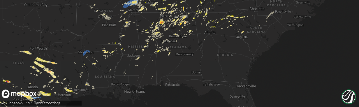Hail map in Alabama on May 2, 2025