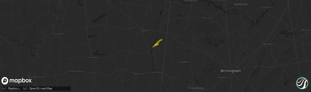 Hail map in Amory, MS on May 2, 2025