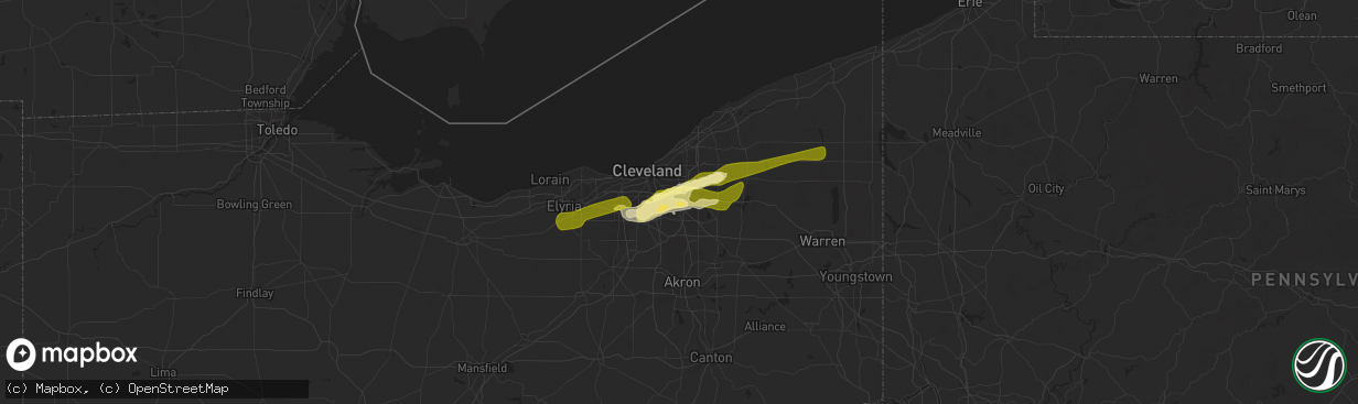 Hail map in Bedford, OH on May 2, 2025