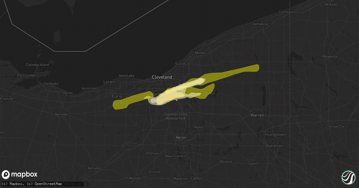 Hail map in Bedford, OH on May 2, 2025
