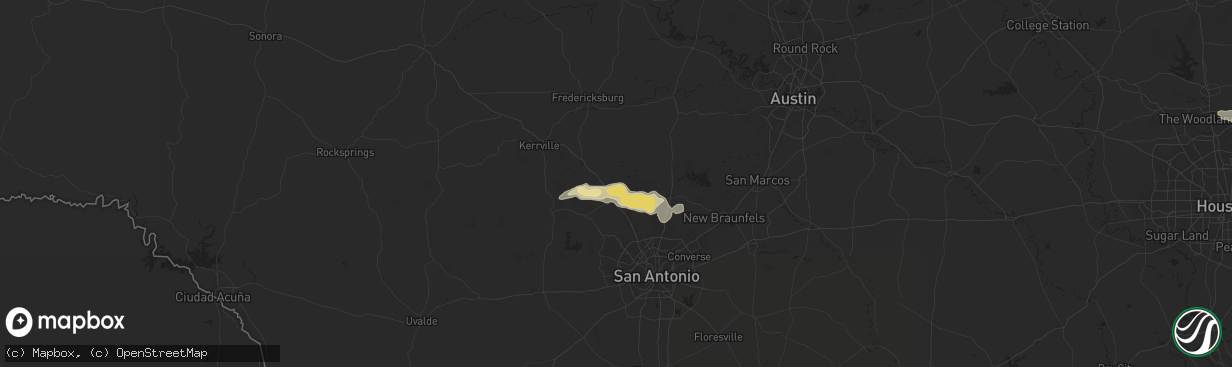 Hail map in Boerne, TX on May 2, 2025