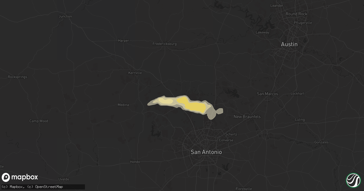 Hail map in Boerne, TX on May 2, 2025