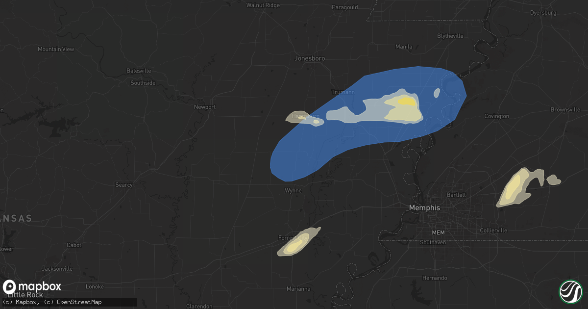 Hail map in Cherry Valley, AR on May 2, 2025