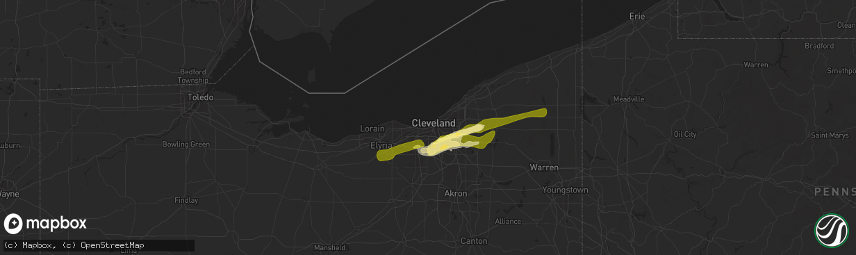 Hail map in Cleveland, OH on May 2, 2025