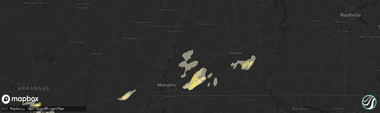 Hail map in Covington, TN on May 2, 2025