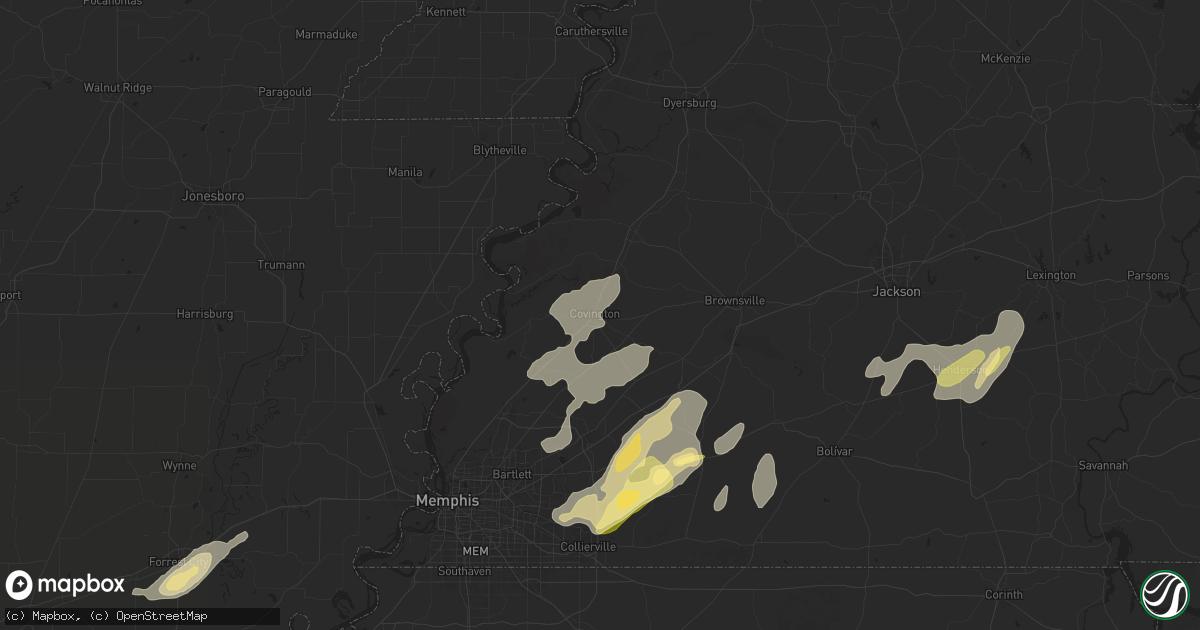 Hail map in Covington, TN on May 2, 2025