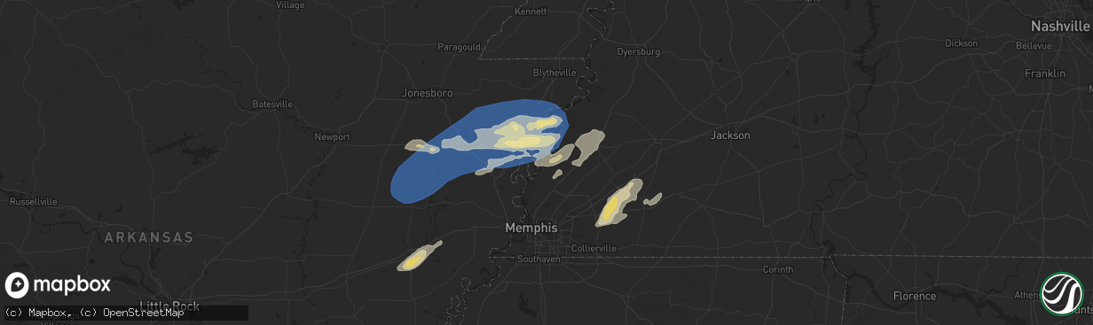 Hail map in Drummonds, TN on May 2, 2025