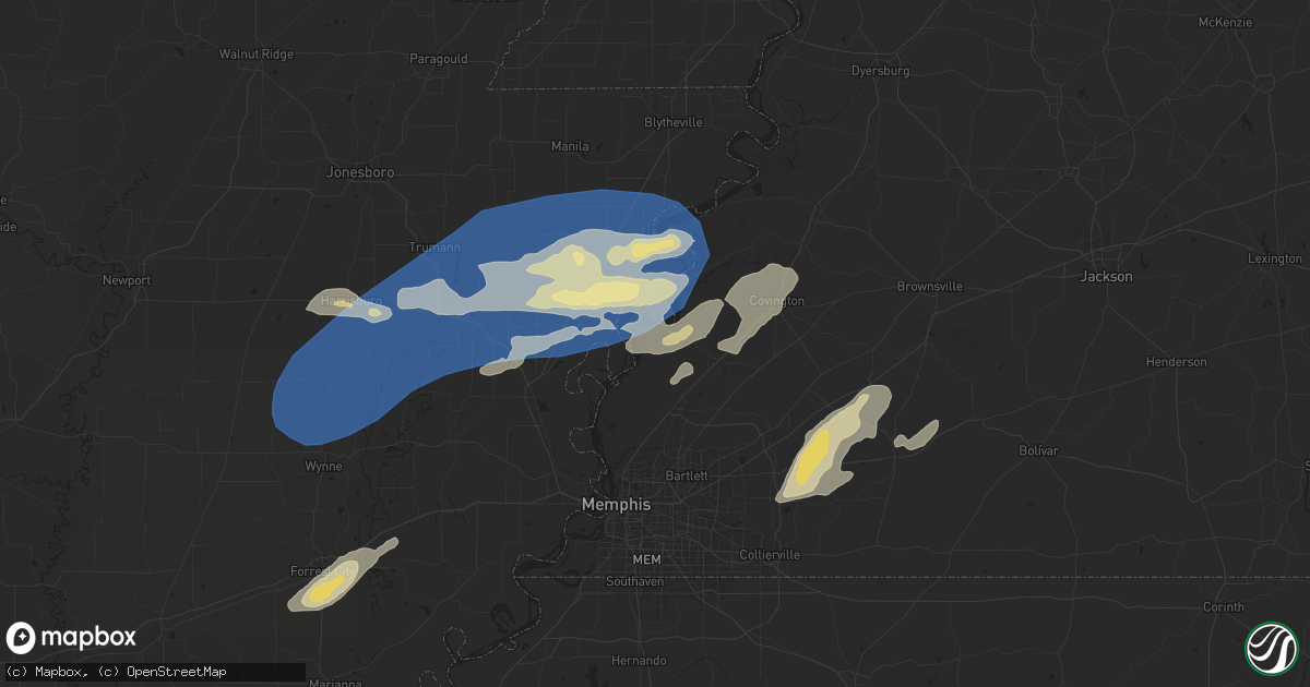 Hail map in Drummonds, TN on May 2, 2025