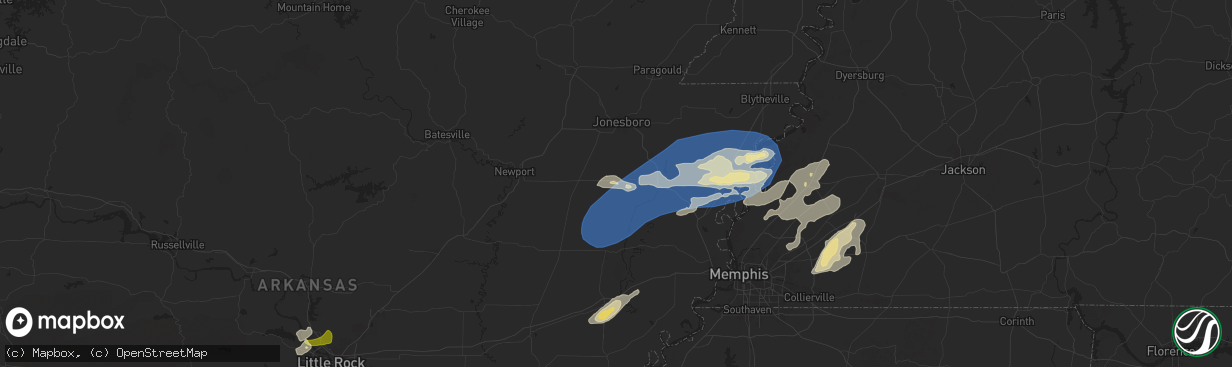 Hail map in Harrisburg, AR on May 2, 2025