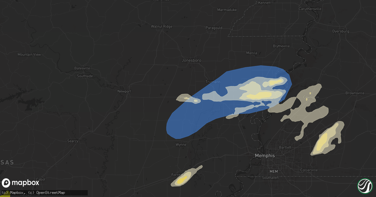 Hail map in Harrisburg, AR on May 2, 2025