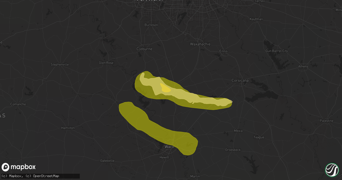 Hail map in Hillsboro, TX on May 2, 2025