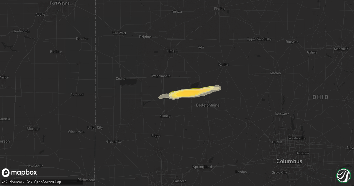 Hail map in Jackson Center, OH on May 2, 2025