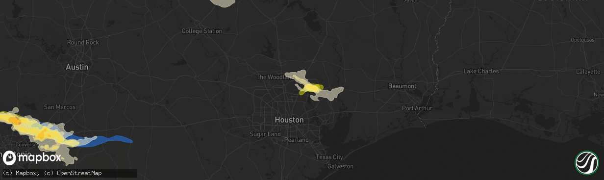 Hail map in Kingwood, TX on May 2, 2025