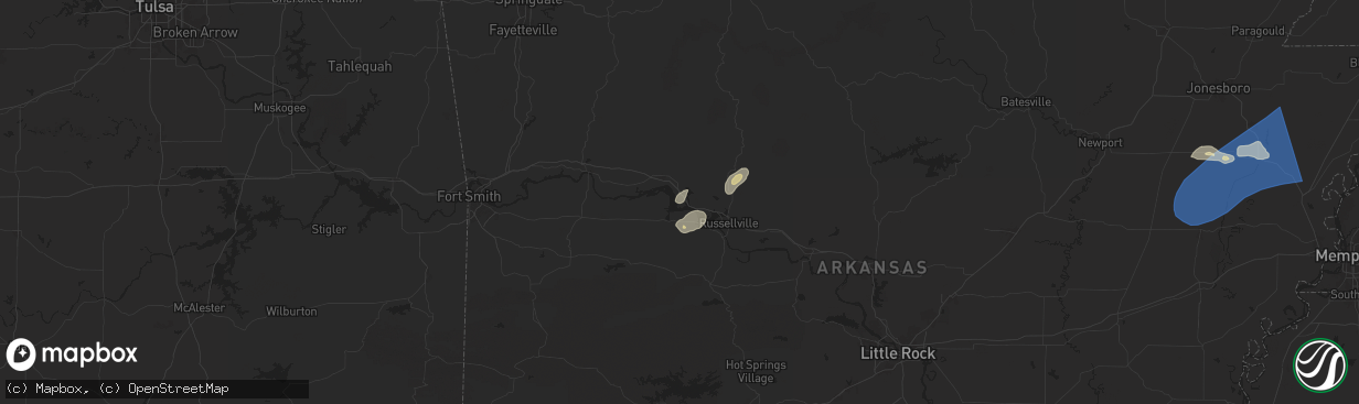 Hail map in Knoxville, AR on May 2, 2025