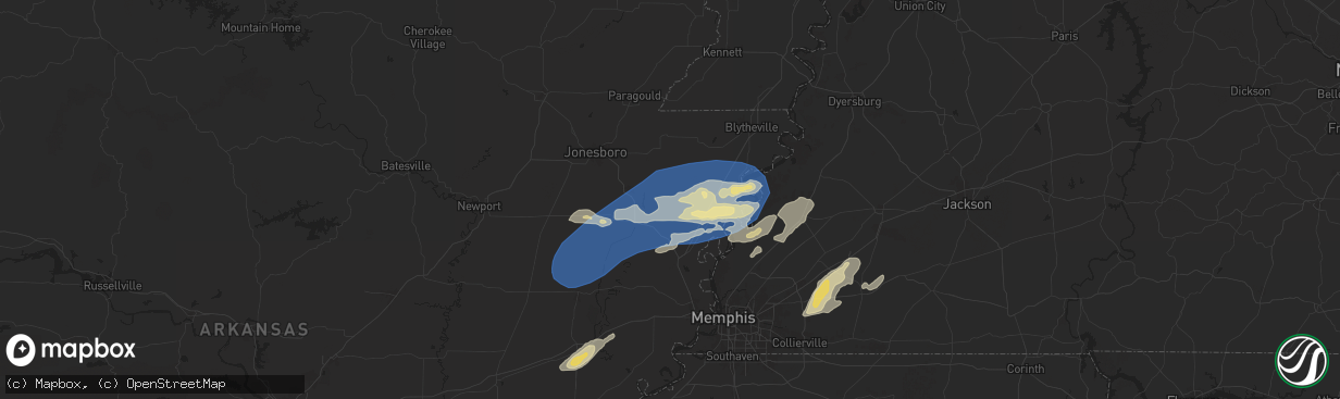 Hail map in Lepanto, AR on May 2, 2025