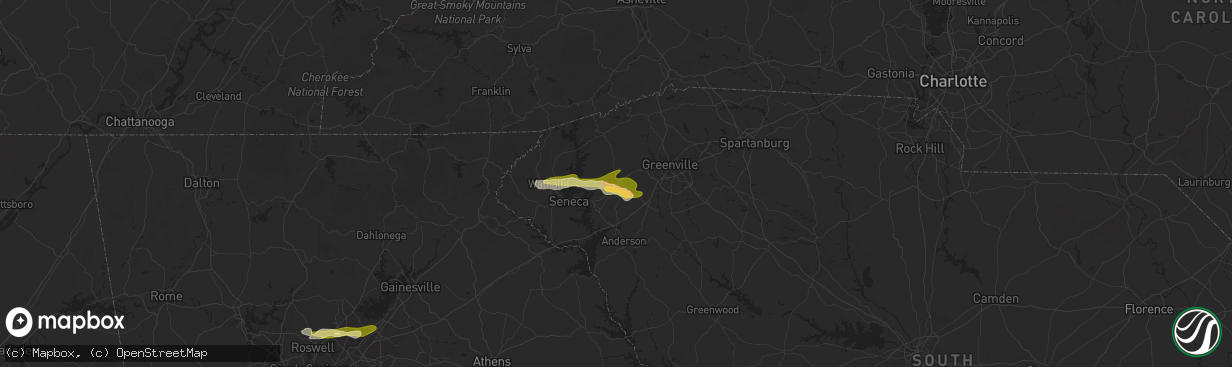 Hail map in Liberty, SC on May 2, 2025