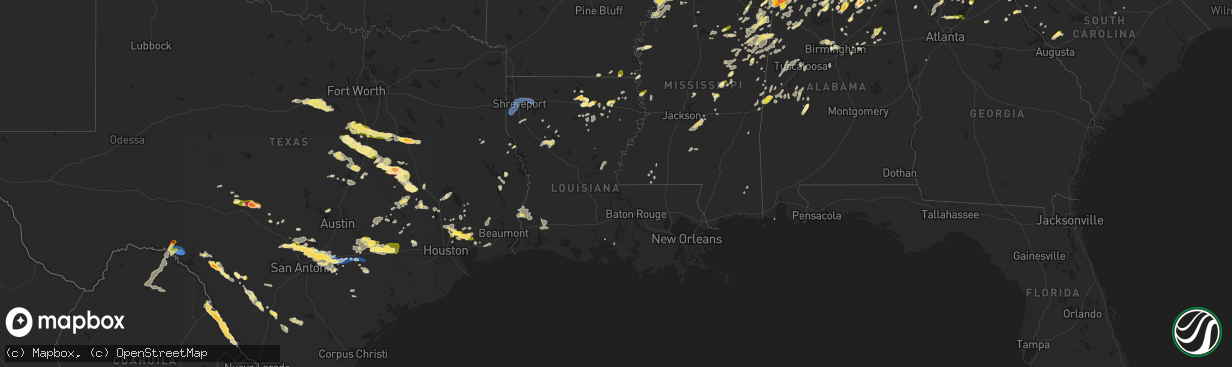 Hail map in Louisiana on May 2, 2025