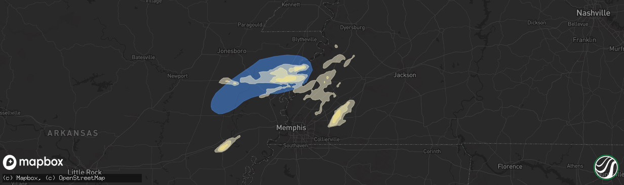 Hail map in Munford, TN on May 2, 2025