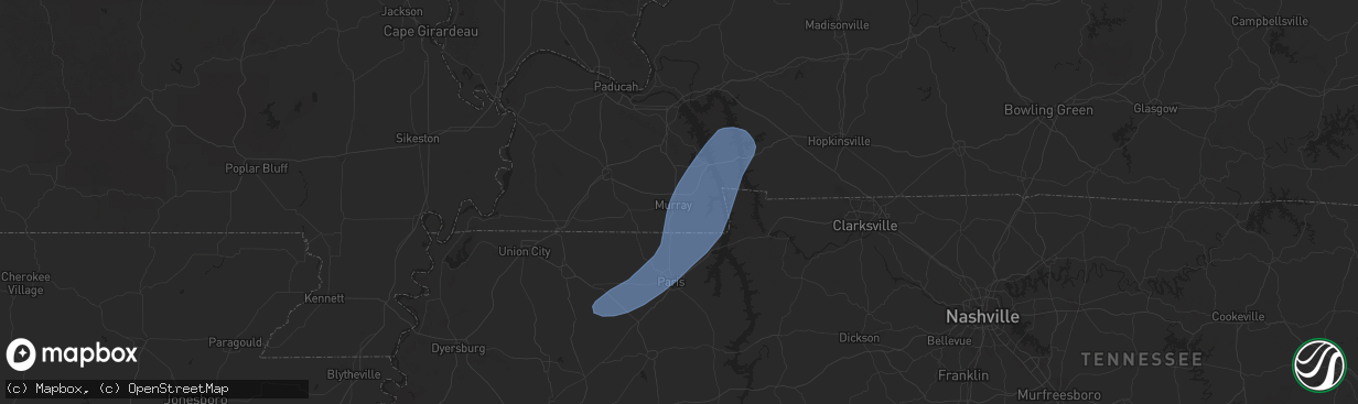 Hail map in Murray, KY on May 2, 2025