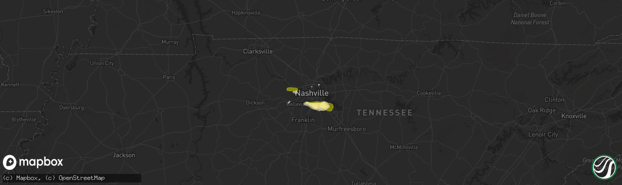 Hail map in Nashville, TN on May 2, 2025