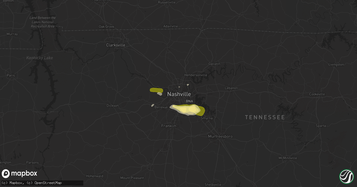 Hail map in Nashville, TN on May 2, 2025