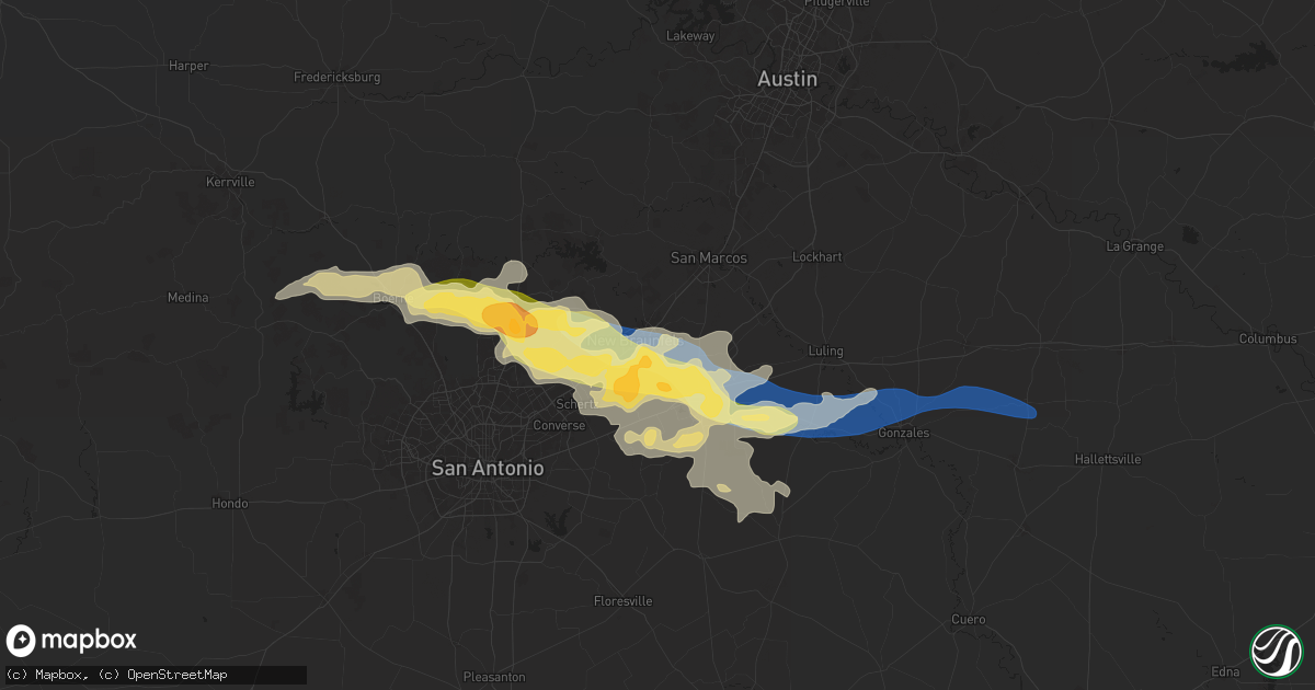Hail map in New Braunfels, TX on May 2, 2025