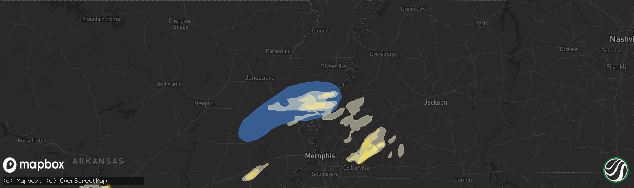 Hail map in Osceola, AR on May 2, 2025