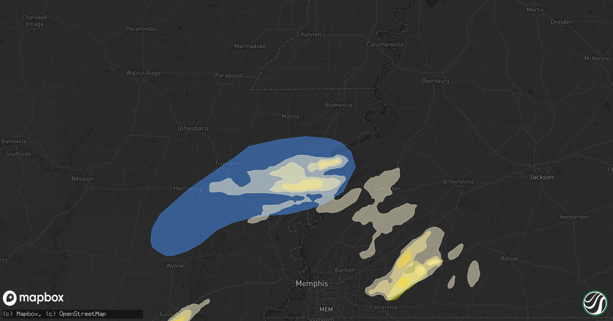 Hail map in Osceola, AR on May 2, 2025