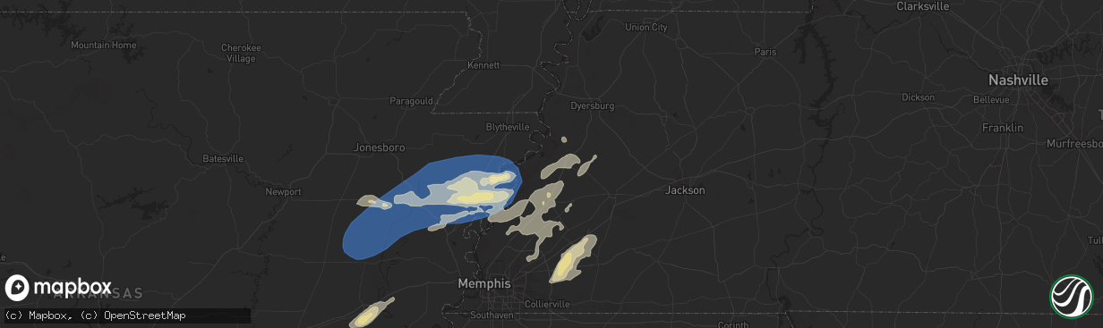 Hail map in Ripley, TN on May 2, 2025
