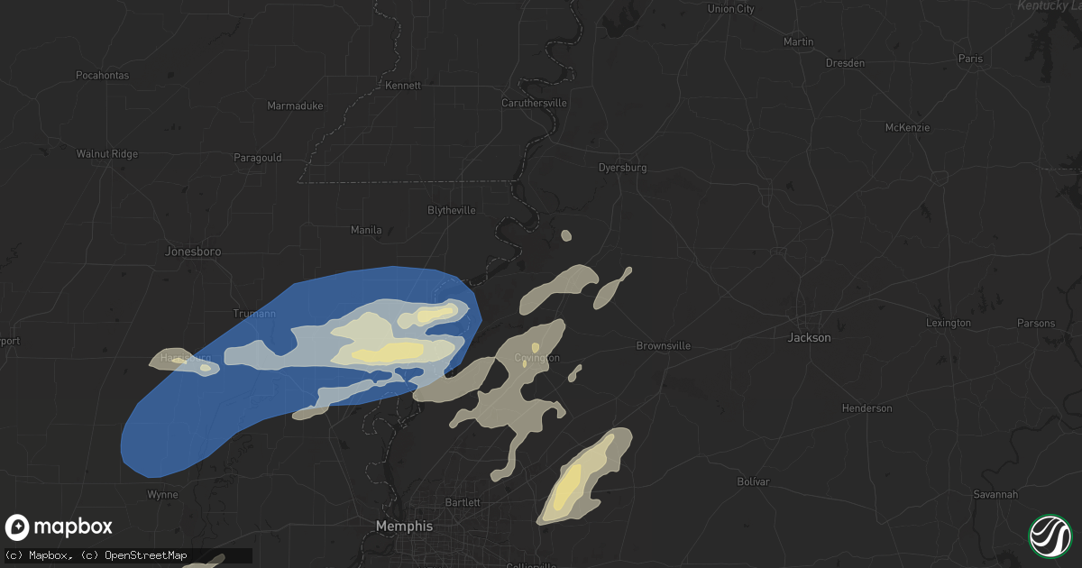 Hail map in Ripley, TN on May 2, 2025