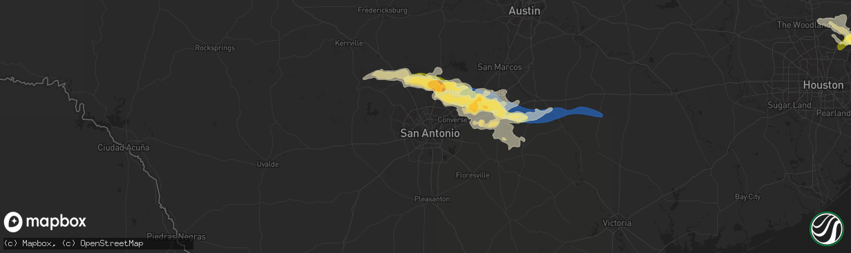 Hail map in San Antonio, TX on May 2, 2025