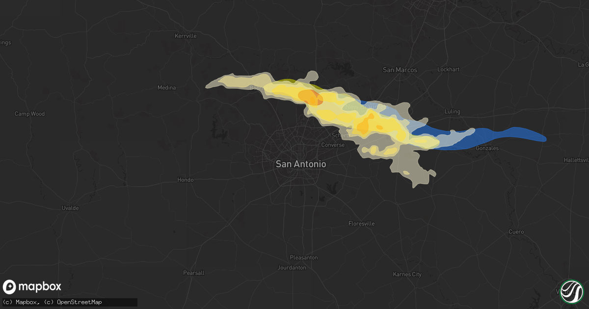 Hail map in San Antonio, TX on May 2, 2025