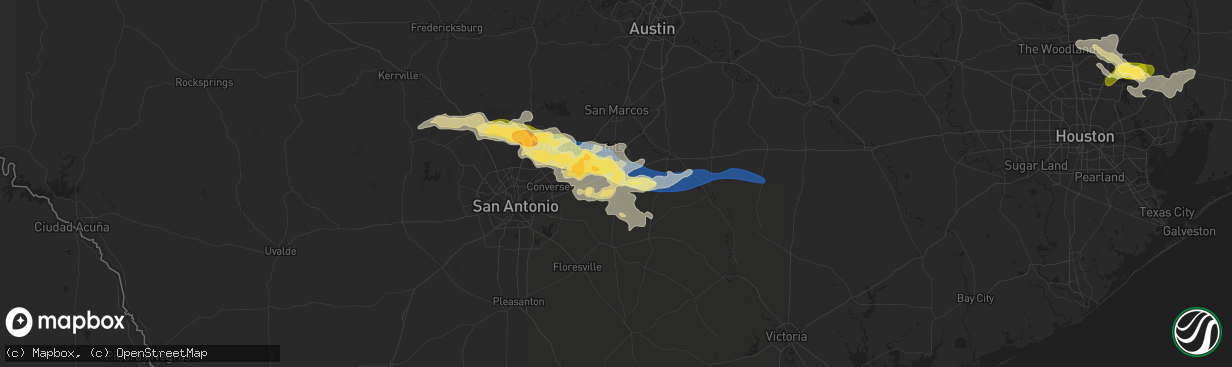 Hail map in Seguin, TX on May 2, 2025
