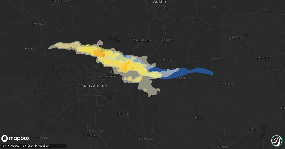 Hail map in Seguin, TX on May 2, 2025
