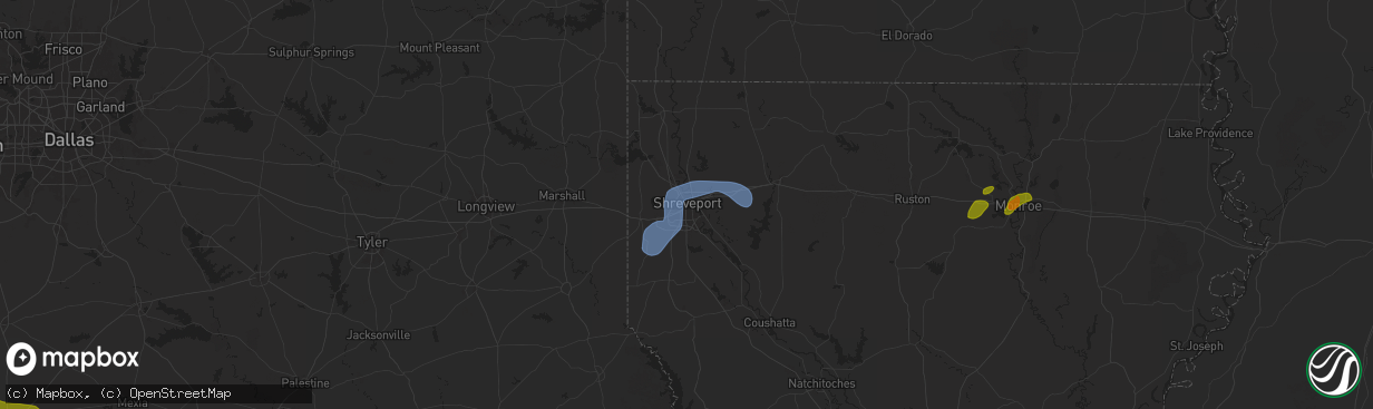 Hail map in Shreveport, LA on May 2, 2025