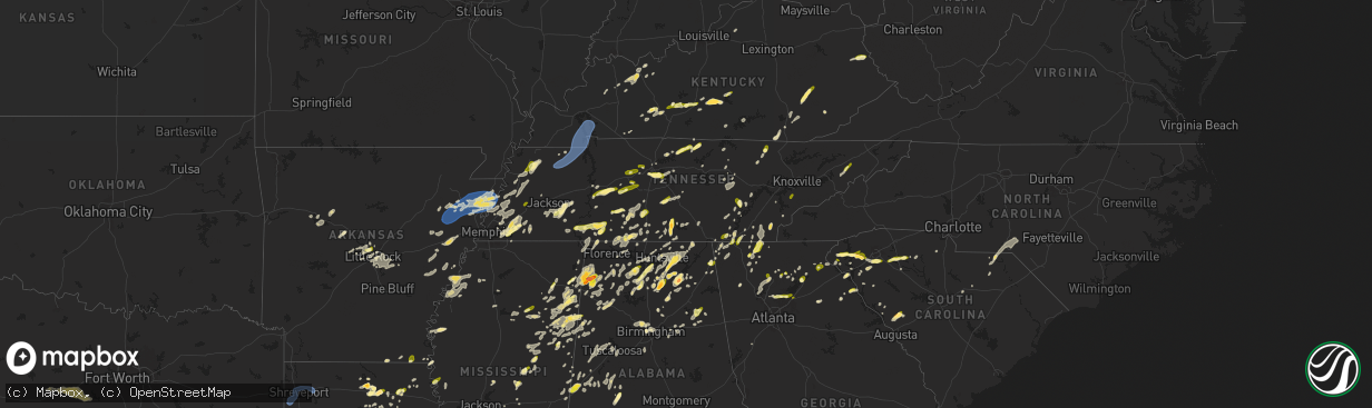 Hail map in Tennessee on May 2, 2025