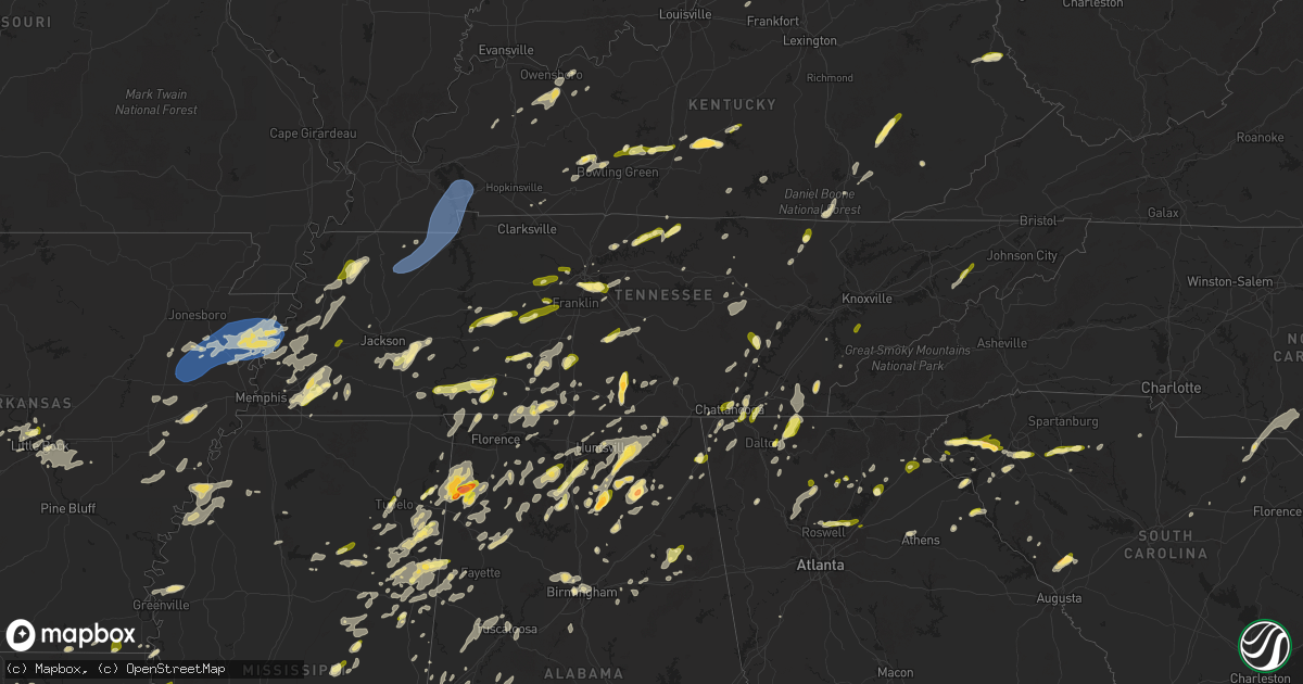 Hail map in Tennessee on May 2, 2025