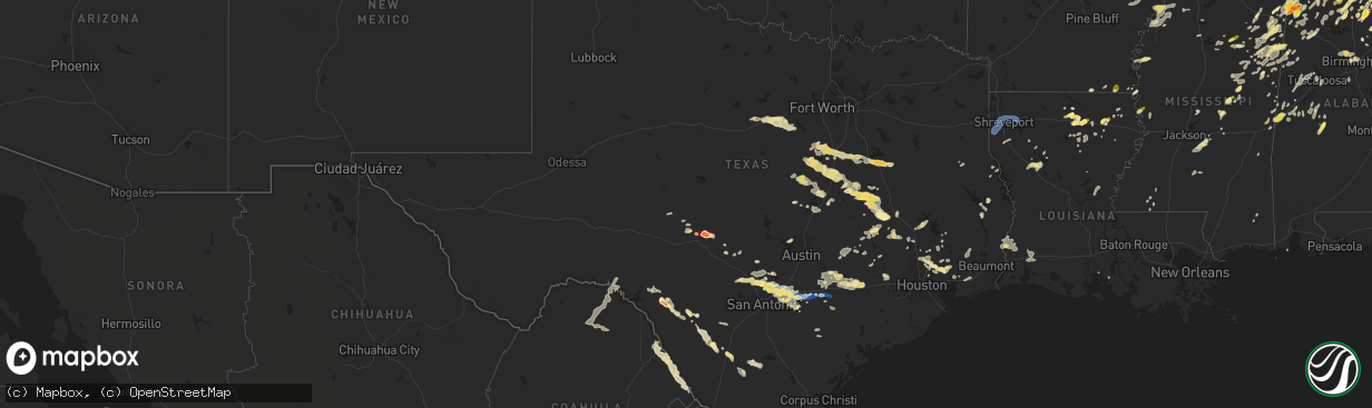 Hail map in Texas on May 2, 2025