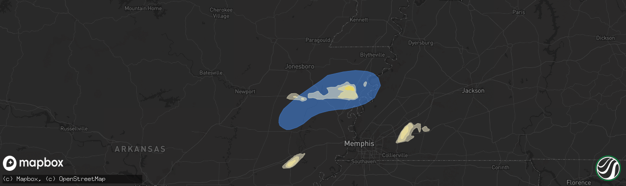 Hail map in Trumann, AR on May 2, 2025