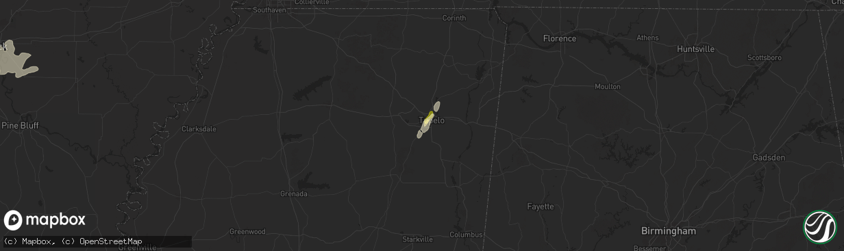 Hail map in Tupelo, MS on May 2, 2025