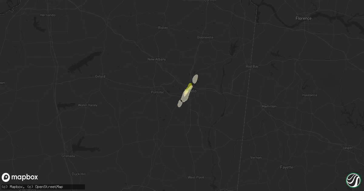Hail map in Tupelo, MS on May 2, 2025